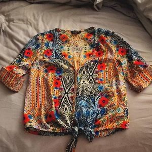 Bebe silk shirt size xs tropical Miami print